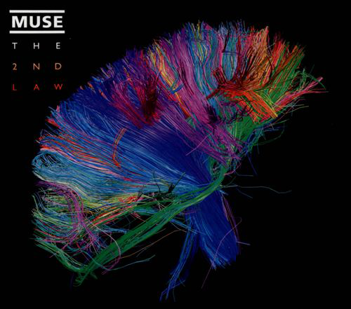 Album borító színes vonalakkal feketén. Szöveg: MUSE, The 2nd Law.