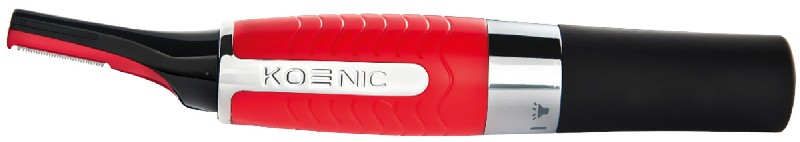 Czerwono-czarny trymer elektryczny. Marka KOENIC widoczna na biało.