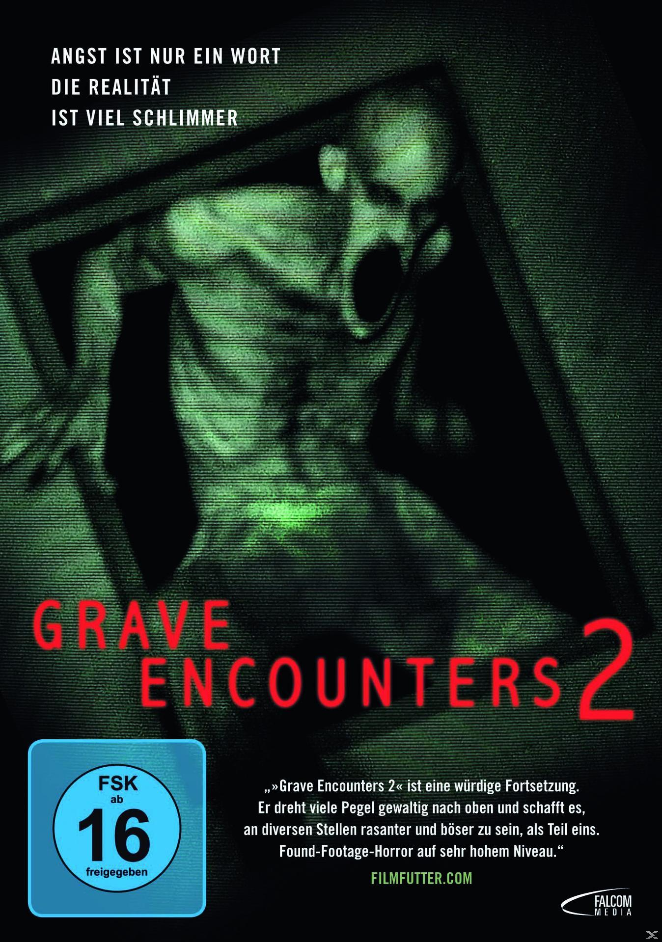 DVD-Cover für Grave Encounters 2. Ein verzerrtes Gesicht in einem Rahmen wird gezeigt. Text: Grave Encounters 2.