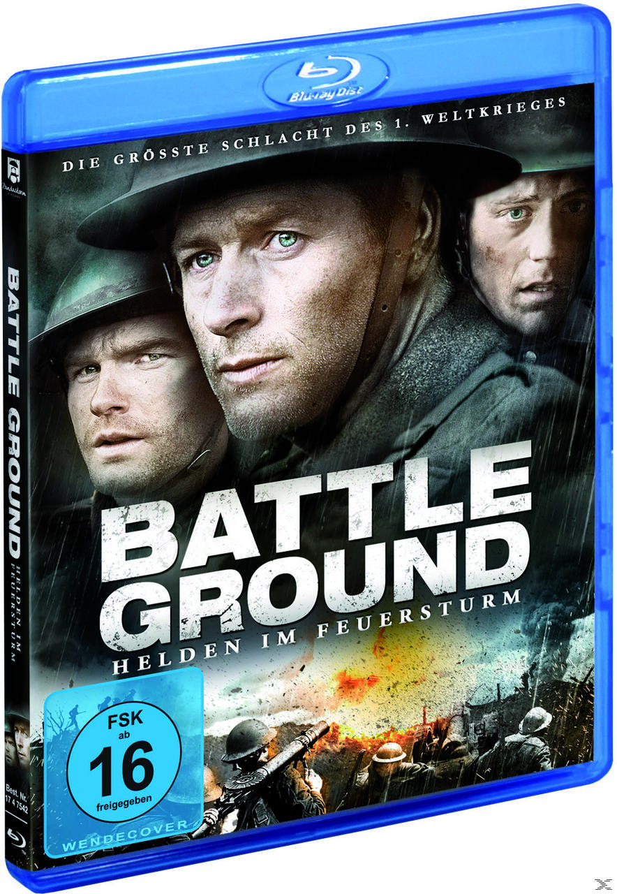 Blu-ray-Box für 'Battle Ground' mit drei Männern in Helmen.