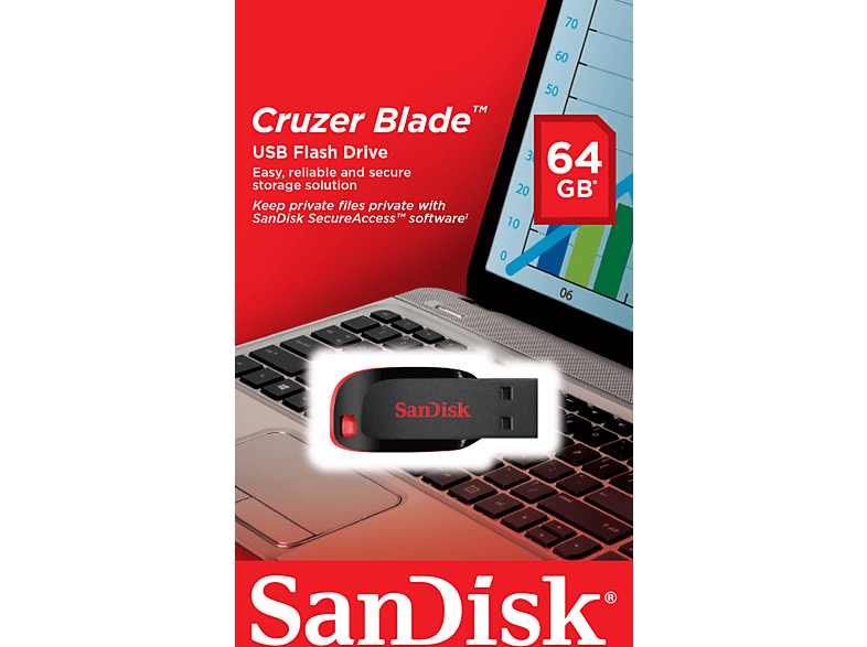 Thumbnail - SANDISK Cruzer Blade USB-Stick, 64 GB, 15 MB/s, Rot
