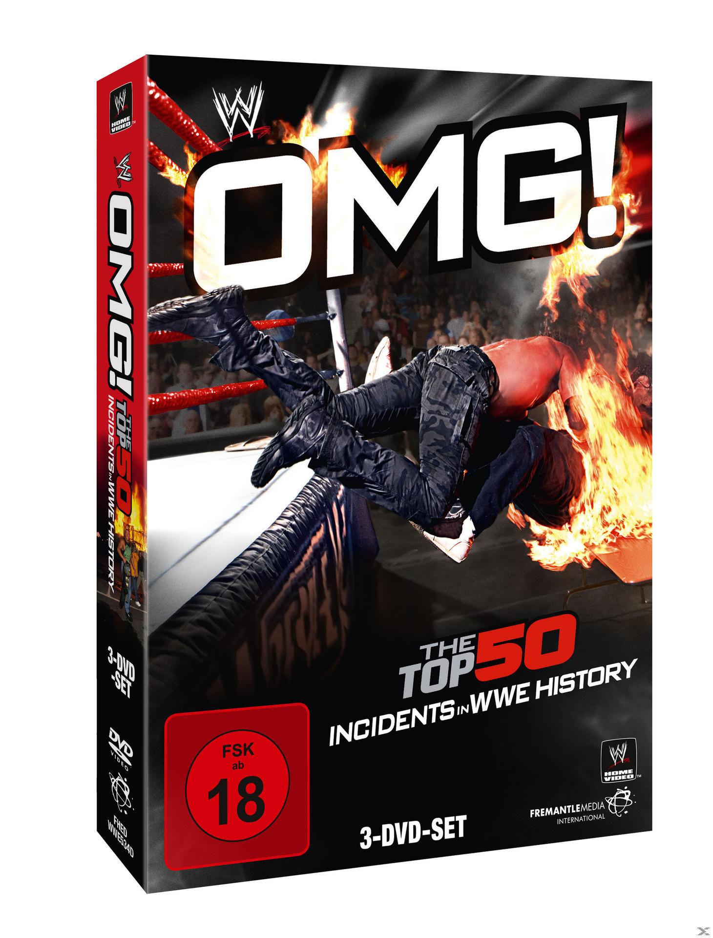DVD-Cover, WWE, 'OMG! Die Top 50 Vorfälle in der WWE-Geschichte'.