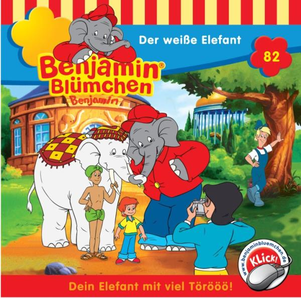 Benjamin Blümchen Buchcover: Elefant und zwei Kinder vor Kulisse.