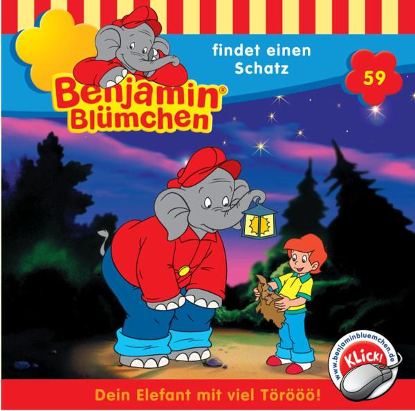 Cartoon-Bild eines Elefanten und eines Jungen. Sie befinden sich in einer bunten Landschaft.