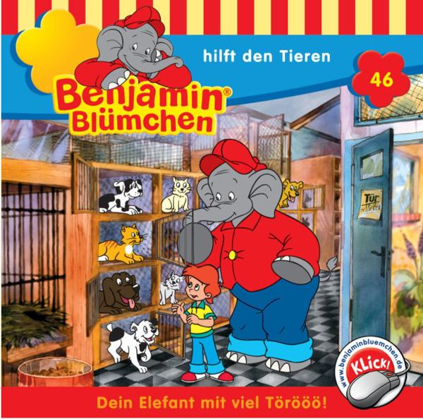 Benjamin Blümchen Cartoon-Cover, Elefant, Junge, Tiere in Käfigen, deutscher Text.