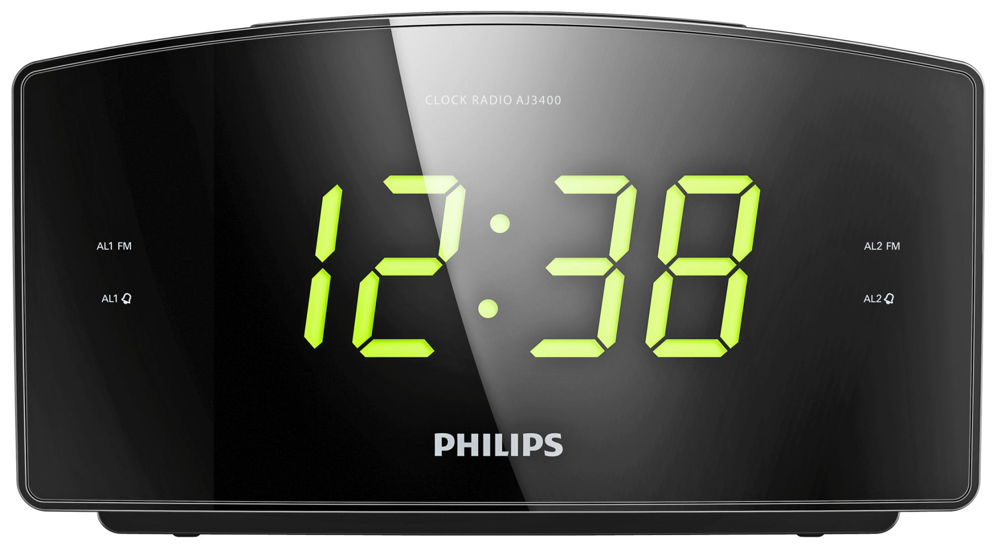 Aj340012 Philips Radio despertador negro aj3400 reloj con gran pantalla led fm alarma dual y digital corriente doble