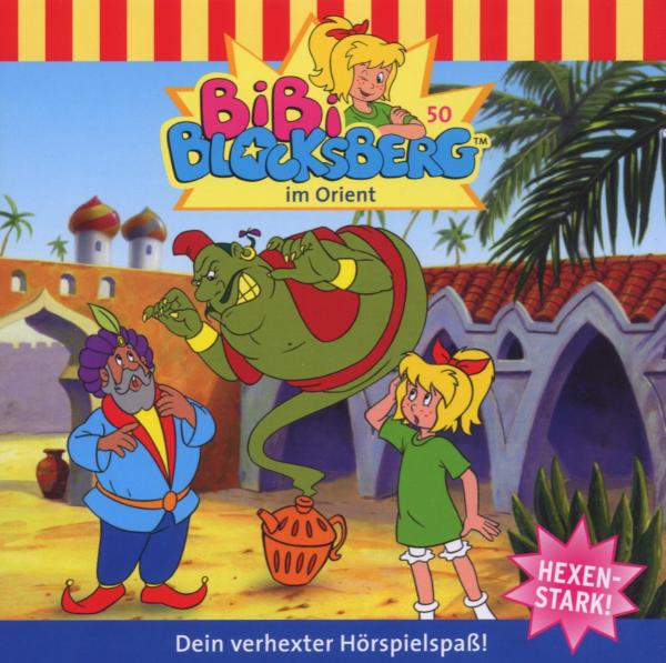 Albumcover einer Cartoon-Szene mit einem Mädchen, einem Dschinni und Text auf Deutsch. Der Titel ist 'Bibi Blocksberg'.