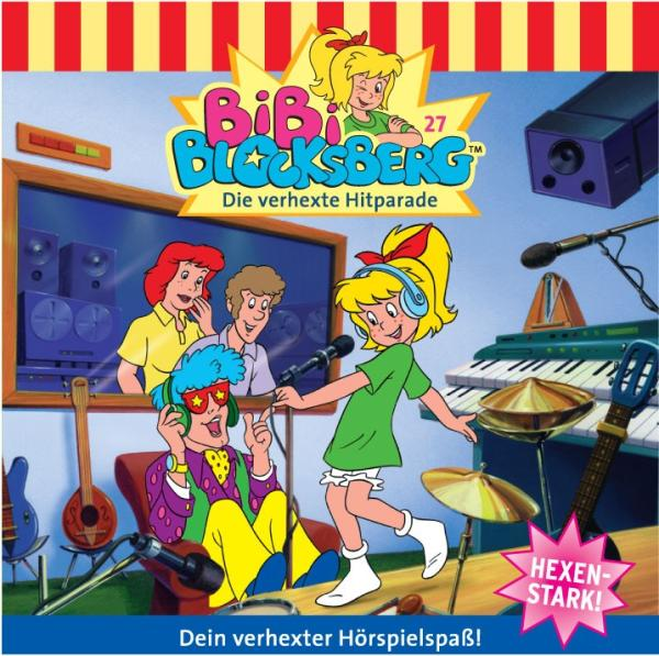 Cartoonbild eines singenden Mädchens mit Mikrofon, andere Charaktere und Musikinstrumente sind im Bild.