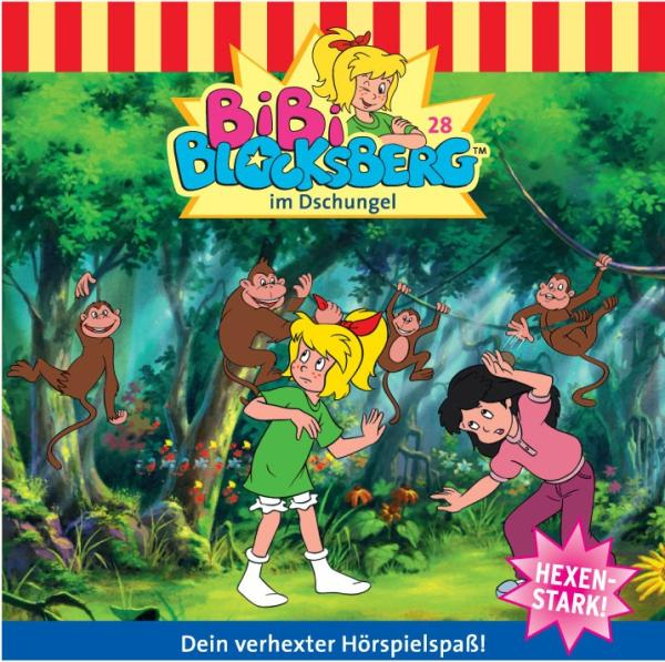 Cartoon-Cover von Bibi Blocksberg. Mädchen mit blonden Haaren und Affen in einer Dschungelszene.