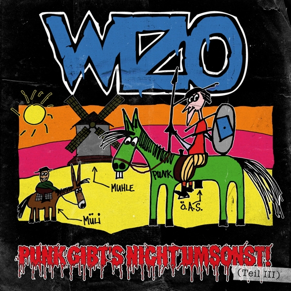Albumcover mit Cartoonfiguren und Text auf Deutsch. Der Titel lautet 'Punk gibt's nicht umsonst!'