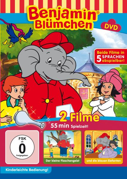 DVD-Cover, Cartoon eines Elefanten, Kinder und ein Haus, mit deutschem Text.