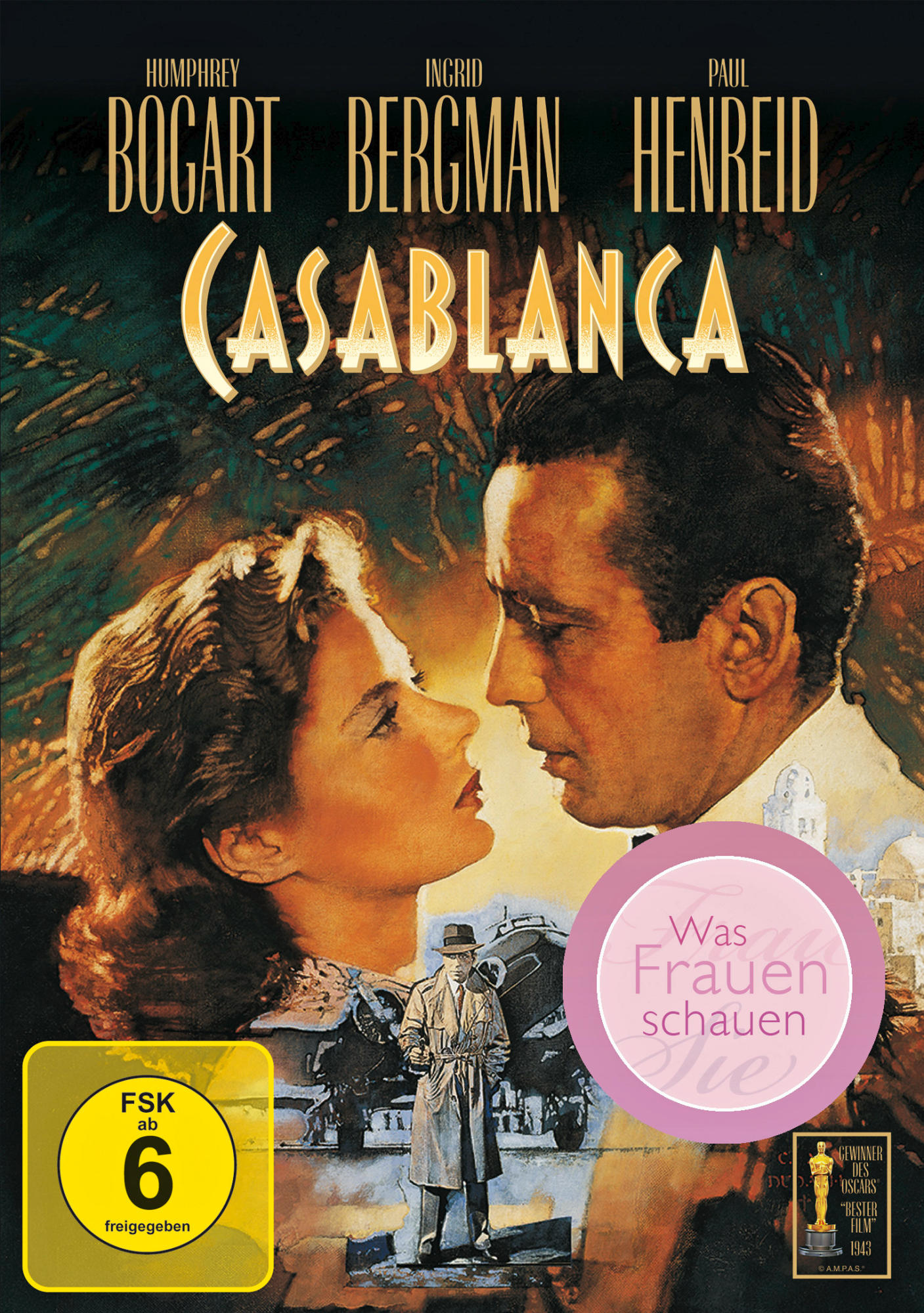 DVD-Cover für den Film 'Casablanca' mit Humphrey Bogart und Ingrid Bergman.