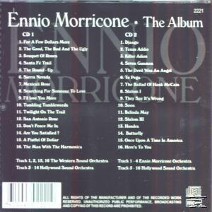 Ennio Morricone Albumcover. Titelliste auf zwei CDs. Text auf grauem Hintergrund.