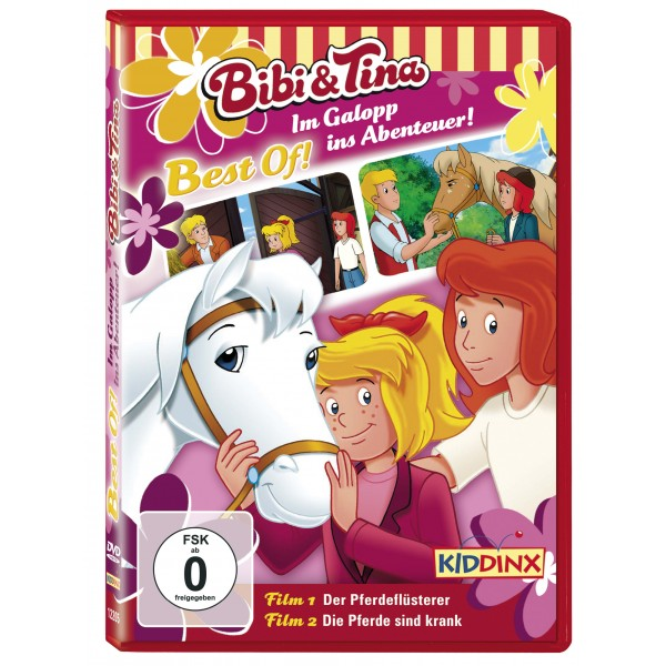 Bibi & Tina DVD-Cover mit zwei Mädchen und einem weißen Pferd.