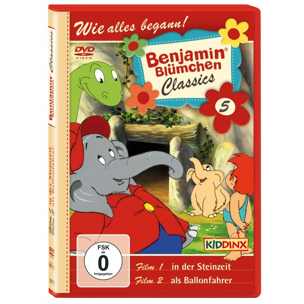 DVD-Hülle mit einem Cartoon-Elefanten und Kind, 'Benjamin Blümchen'. Mehrere Szenen sind auf dem Cover abgebildet.