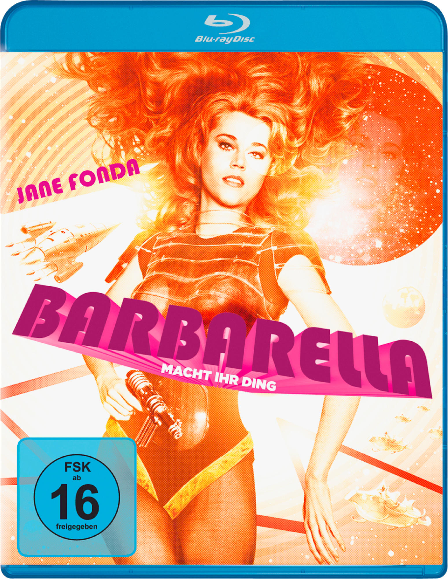 Filmcover, Jane Fonda im Raumanzug. Titel: 'Barbarella macht ihr Ding'.