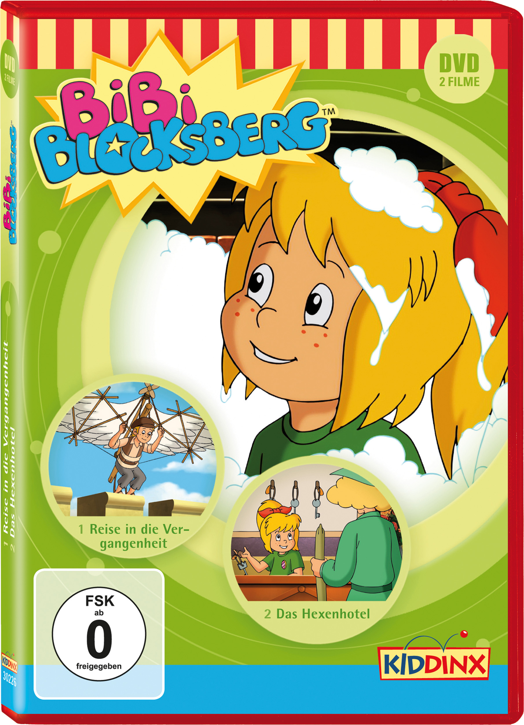 DVD-Cover für 'Bibi Blocksberg' mit einem Cartoon-Mädchen und Szenen.