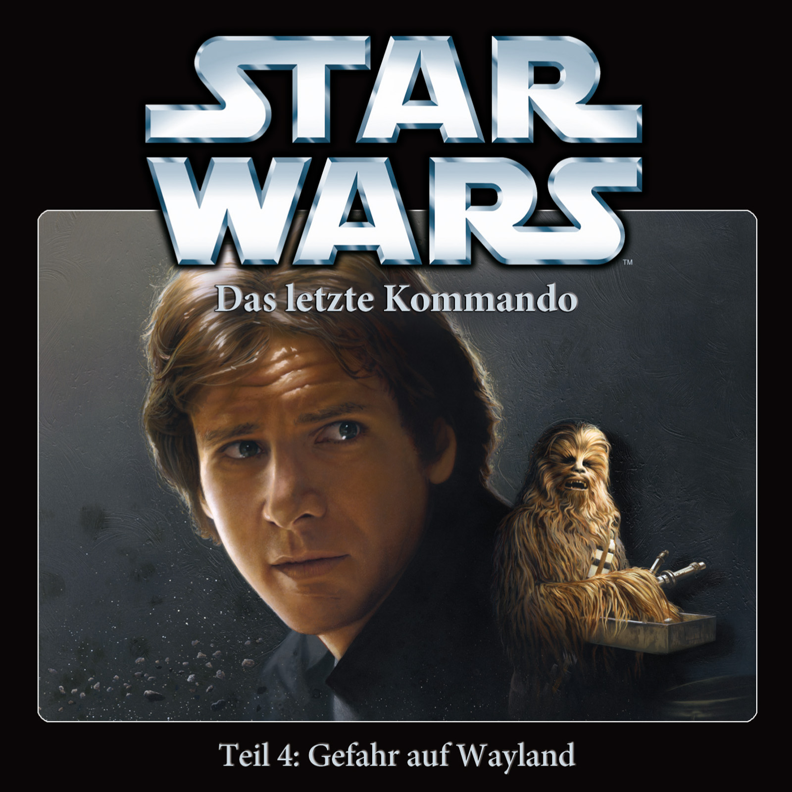 Albumcover: Han Solo und Chewbacca auf einem Star Wars Cover, mit Text auf Deutsch.