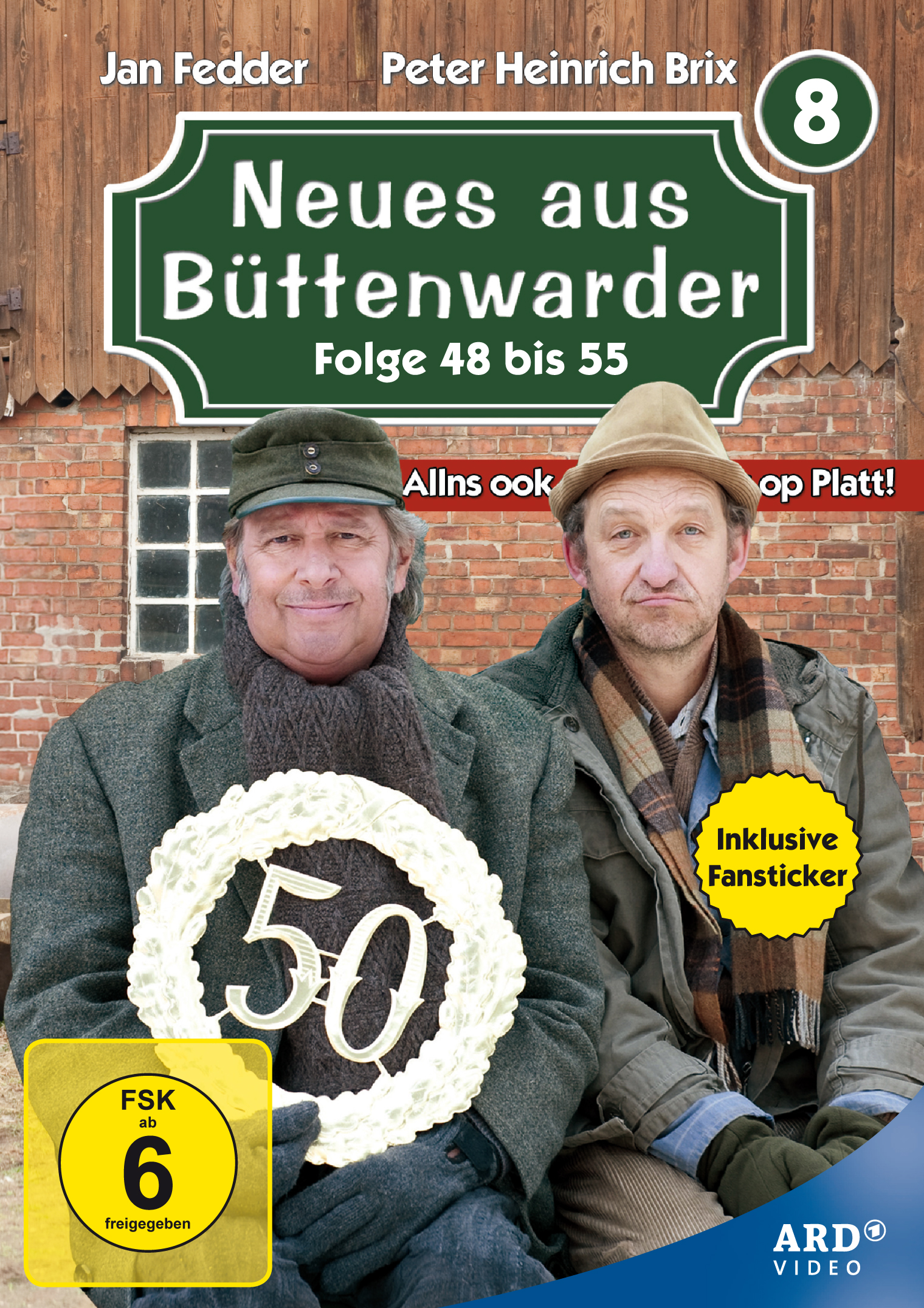 DVD-Cover einer deutschen Fernsehserie mit zwei Männern vor einem Backsteingebäude.