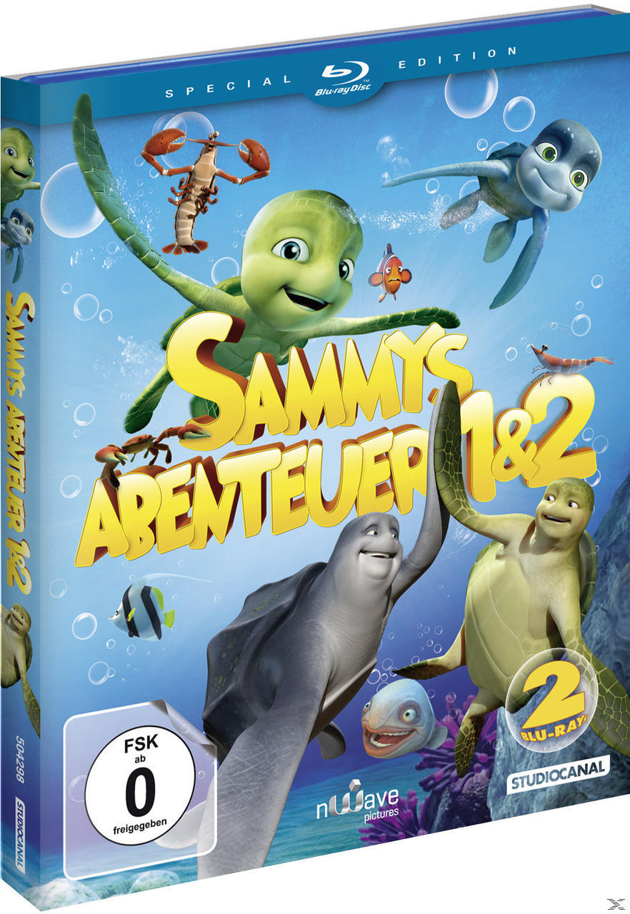 Sammy's Adventures 1&2 Blu-ray-Cover, Zeichentrickschildkröten, Unterwasserszene.