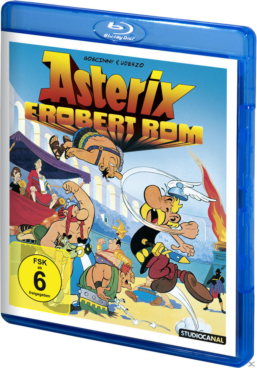 Blu-ray-Cover von Asterix mit Zeichentrickfiguren und blauem Case.