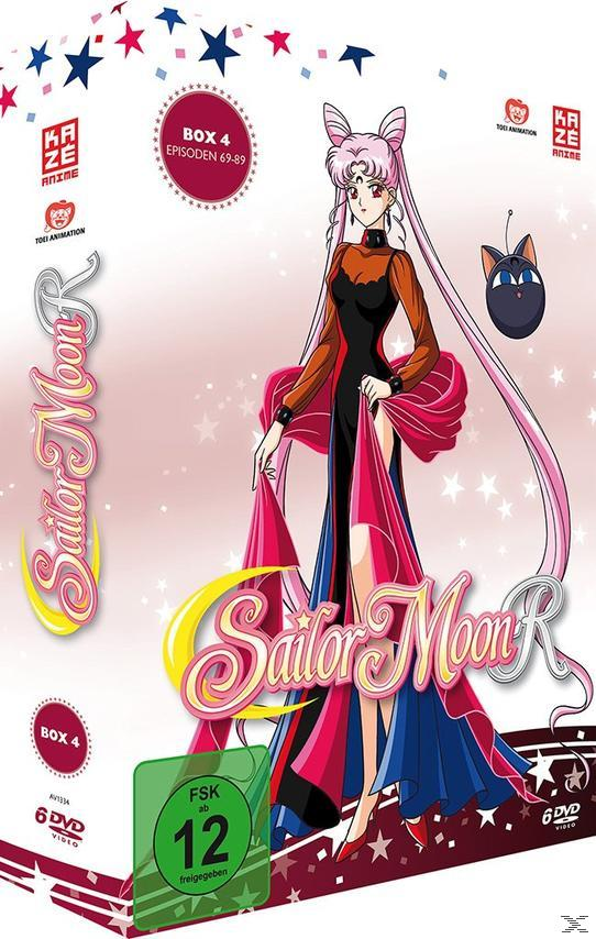 DVD-Cover für 'Sailor Moon R'. Eine Frau im langen Kleid mit Serienlogo und Cartoon-Bildern.