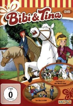 DVD-Cover. Cartoon eines Mädchens, das auf einem weißen Pferd reitet, mit einem anderen Mädchen auf einem braunen Pferd.