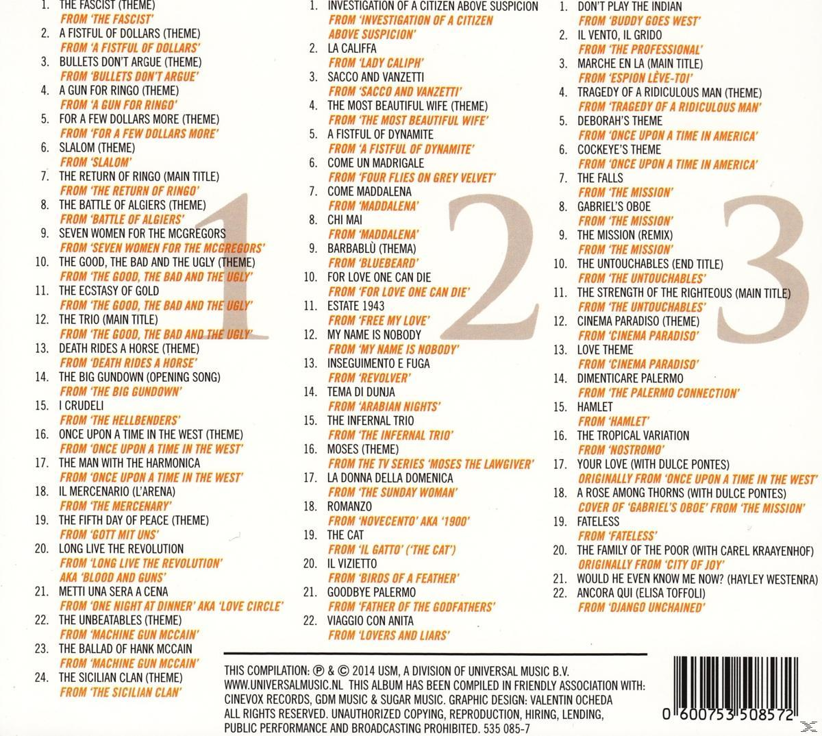 Albumcover mit Text und einer Titelliste. Zahlen und Titel sind sichtbar.