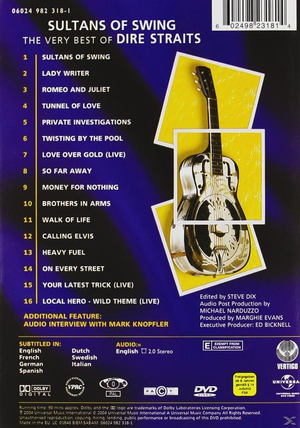 Rückseite der Dire Straits 'Sultans of Swing' DVD mit Titelliste und Gitarrenbild.