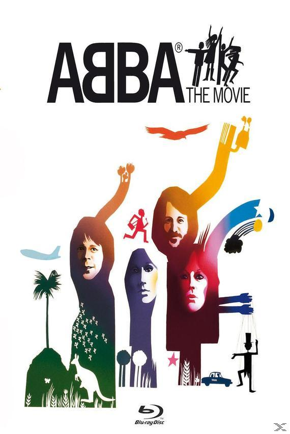 ABBA-Filmplakat. Zeigt stilisierte Gesichter der ABBA-Mitglieder, mit verschiedenen Symbolen und einem weißen Hintergrund.