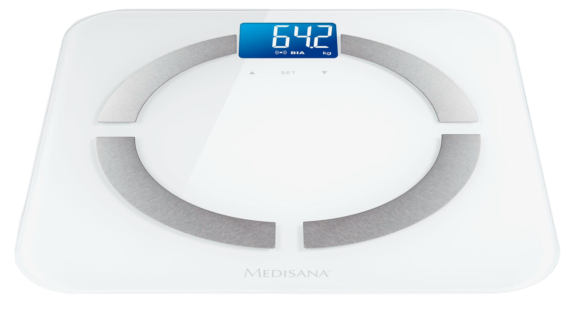 Báscula de baño - Medisana BS 430 connect, Vidrio, Hasta 180 kg, Blanco