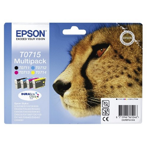 Multipaquete de cartuchos de tinta Epson con cara de guepardo en el lado derecho.