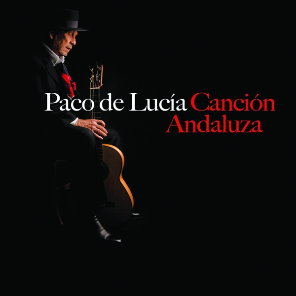 Albumcover mit einem Mann, der Gitarre spielt, und Text mit der Aufschrift 'Paco de Lucía Canción Andaluza'.