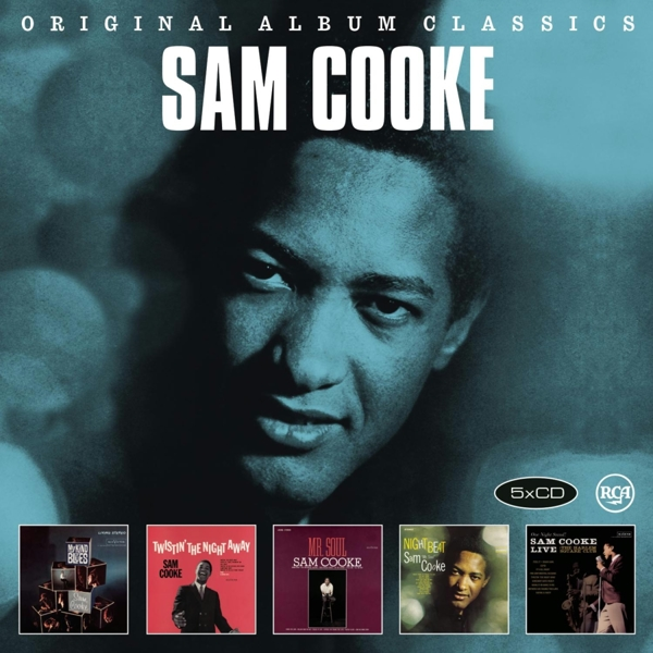 Albumcover mit einem Porträt von Sam Cooke und fünf kleineren Albumcovern darunter.