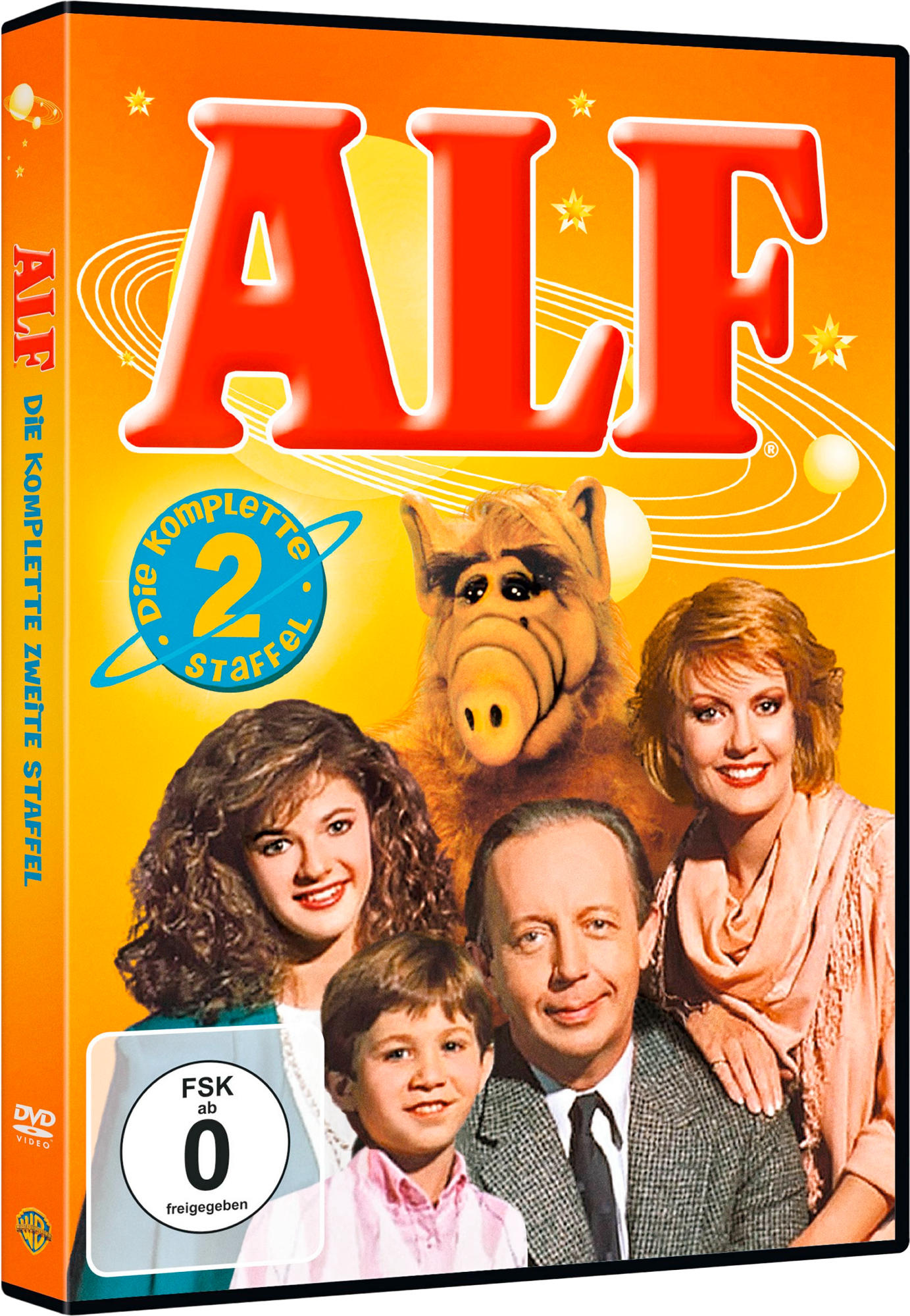 DVD-Hülle der ALF-TV-Show. Das Cover zeigt die Besetzung der Show und den Titel der Show.