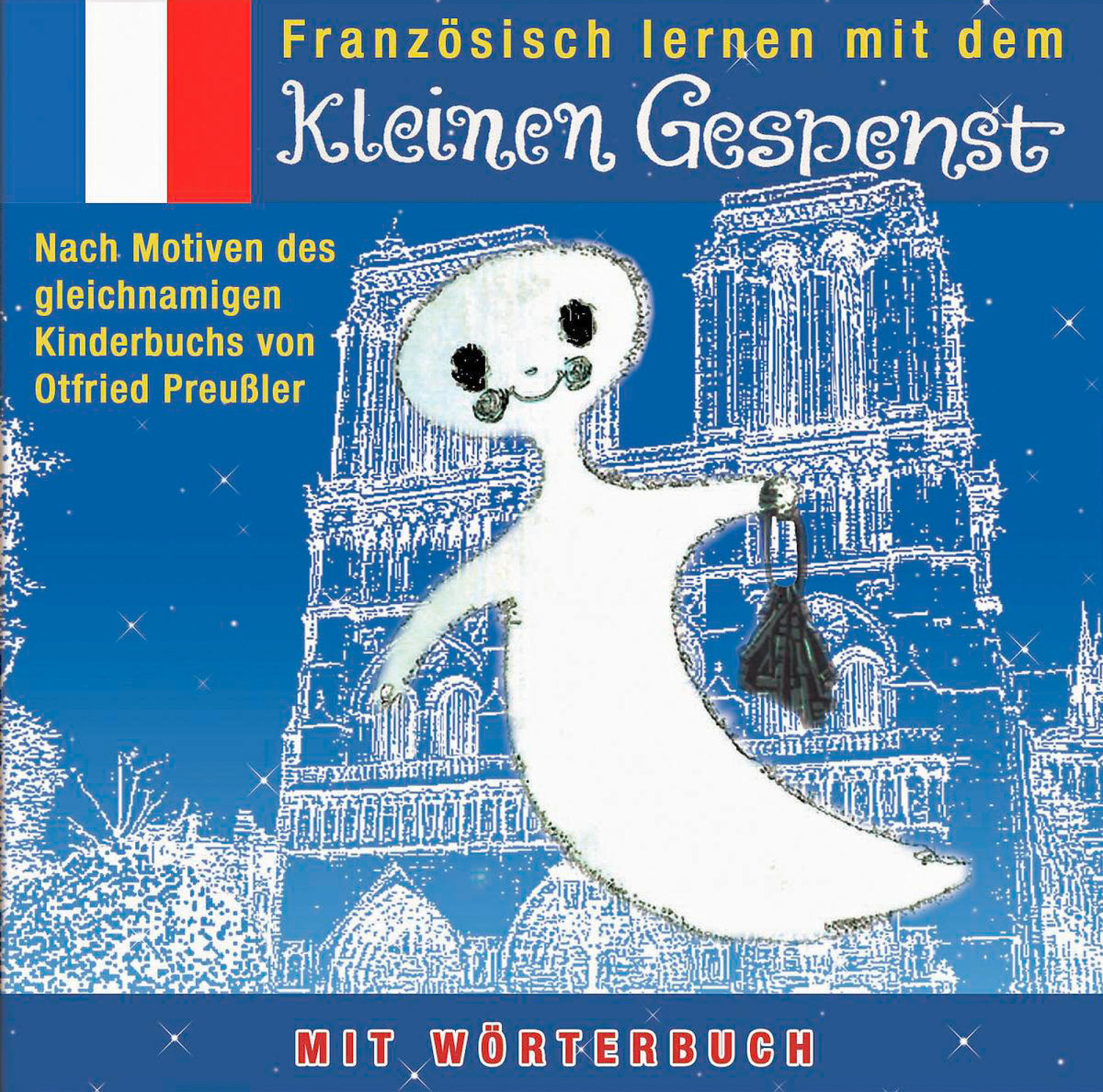 Ein Buchcover mit einem Cartoon-Gespenst vor blauem Hintergrund.