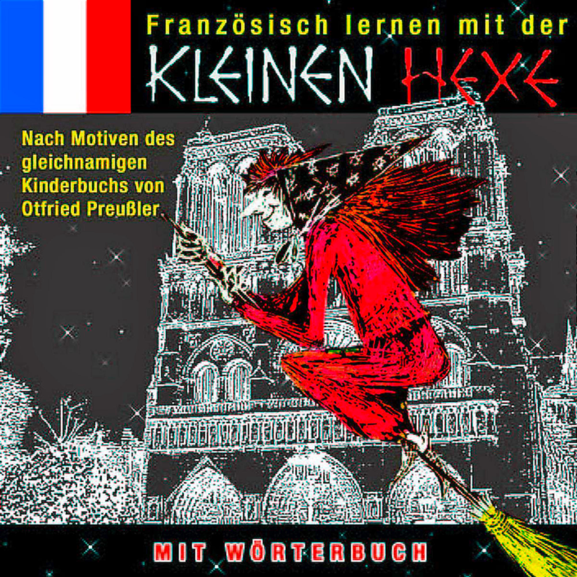 DVD-Cover mit einer Hexe, die über eine Stadt fliegt, Text auf Deutsch.