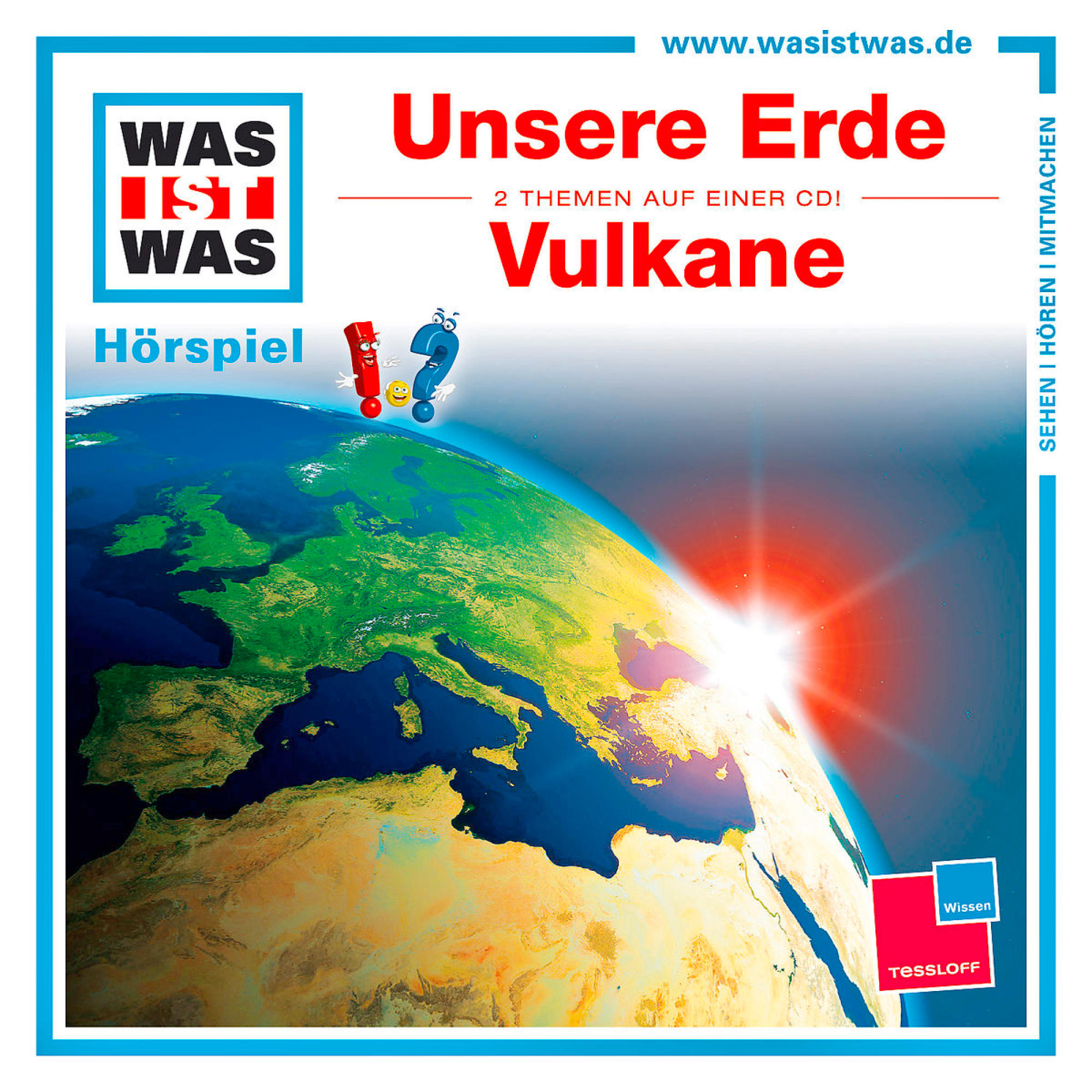 Albumcover mit Weltkarte und Text über Vulkane.