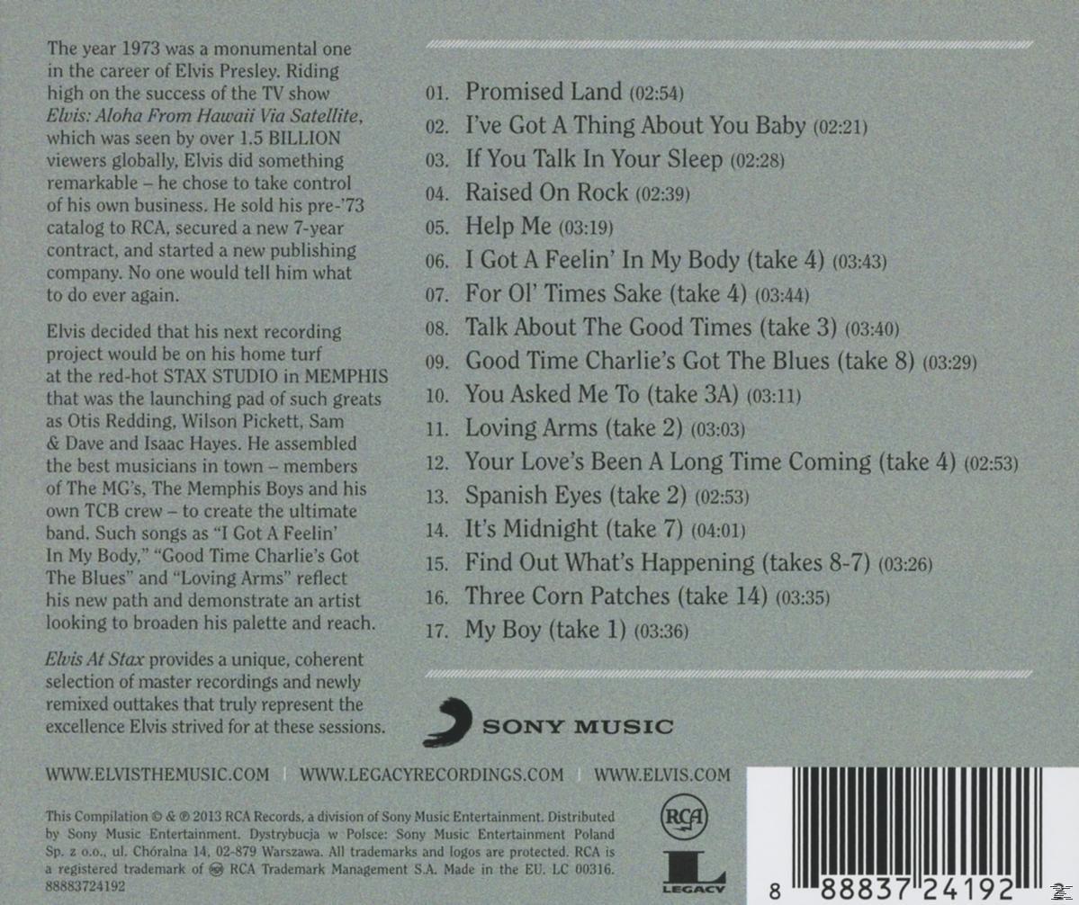 Rückseite des Albumcovers mit Elvis Presleys Album-Trackliste und Fotos. Sony Music-Logo unten.