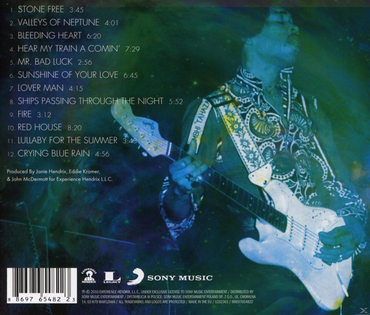 Album-Rückseite mit einem Mann, der Gitarre spielt, einer Titelliste und dem Sony Music-Logo.
