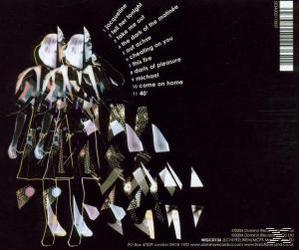 Albumcover mit abstrakten Figuren und Songtiteln auf schwarzem Hintergrund. Enthält einen Barcode auf der rechten Seite.