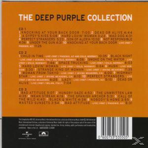 CD-Rückseite mit Titellisten für The Deep Purple Collection. Oranger Hintergrund, weißer Text.