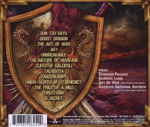 Rückseite eines Albums. Ein goldenes Schild mit Text und rotem Tuch. Das Album ist für The Art of War.