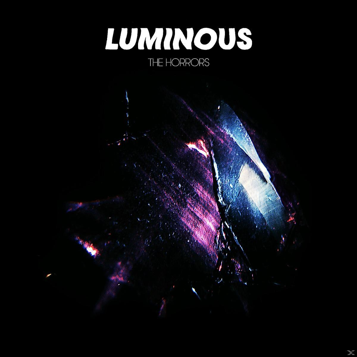 Albumcover für 'Luminous' von The Horrors. Abstraktes, dunkles Bild mit hellem, zerbrochenem Licht.