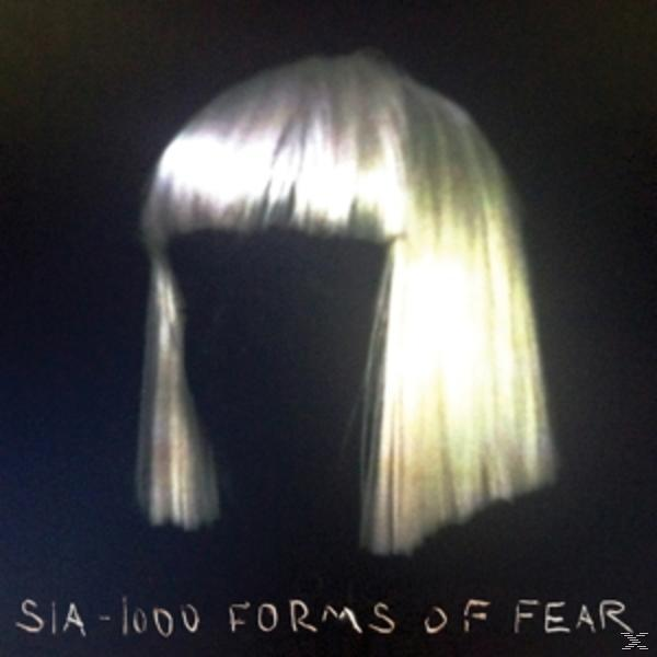 Albumcover mit blondem Haar auf schwarzem Hintergrund. Text: SIA-1000 FORMS OF FEAR.