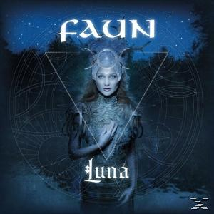 Albumcover, eine Frau in einem Kostüm, weißer Text 'FAUN LUNA' auf dunklem blauem Hintergrund.