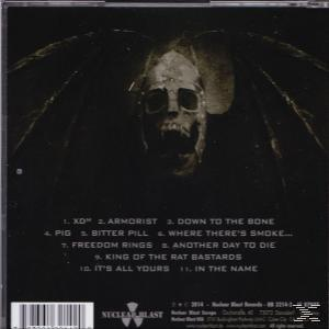 Album-Rückseite mit Totenkopf, Trackliste und Nuclear Blast Records Logo. Dunkler Hintergrund.