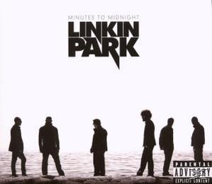 A Linkin Park 'Minutes to Midnight' című albumának borítója. A zenekar sziluettjei és fehér háttér.