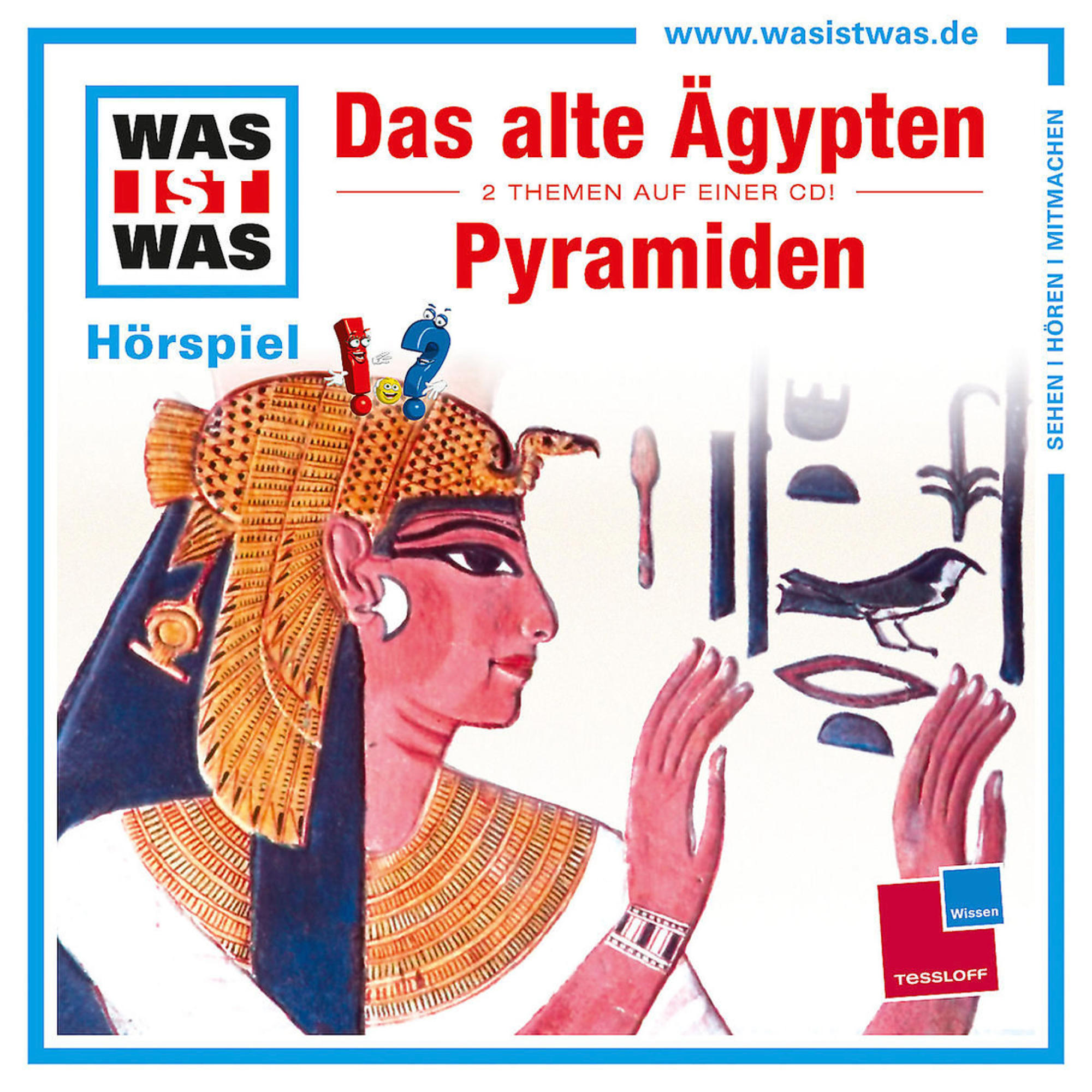 CD-Cover. Illustration einer ägyptischen Königin, Text über Pyramiden und Logo.