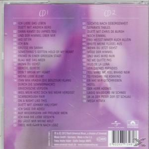 Album-Rückseite mit Titellisten auf Deutsch, in einem lila Hintergrund.